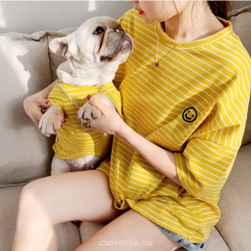 Matching Dog and Owner Striped T-shirt - Smiley Face - GoMine